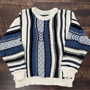 Vintage Alan Stuart 90s 3D knit blue white chunky thick biggie sweater medium